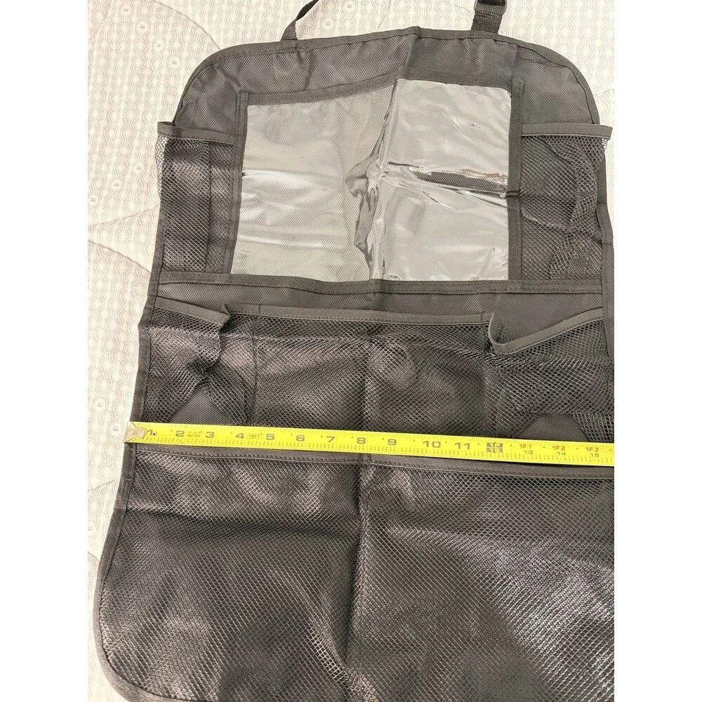 Car Seat Back Organizer Travel Storage Mesh Pockets Clear Window Black NWOT